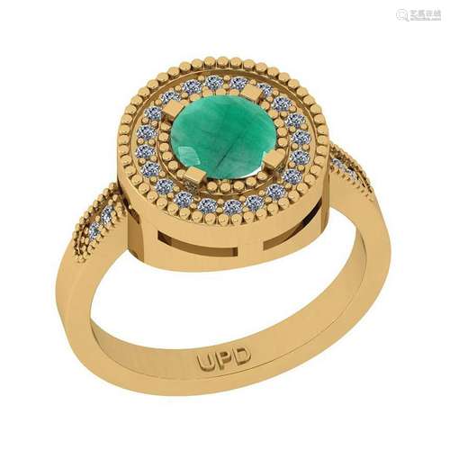 1.14 Ctw SI2/I1 Emerald And Diamond 14K Yellow Gold Eng