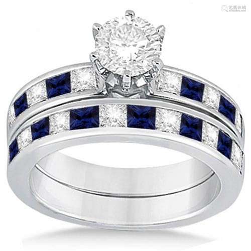 Channel Blue Sapphire and Diamond Bridal Set 14k White