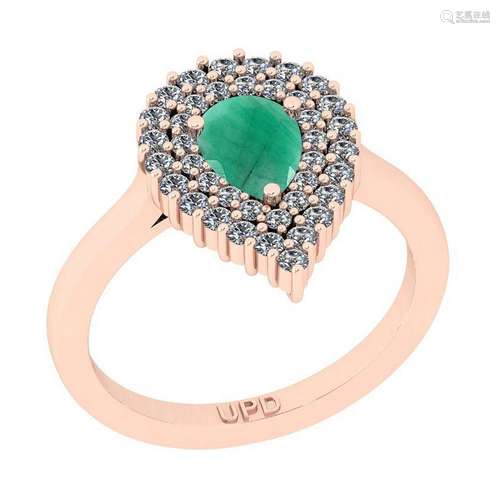 1.22 Ctw SI2/I1 Emerald And Diamond 14K Rose Gold Anniv