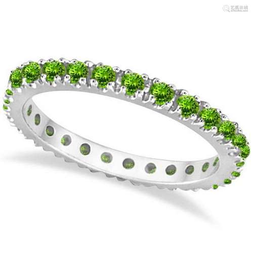 Peridot Eternity Stackable Ring Band 14K White Gold 0.7