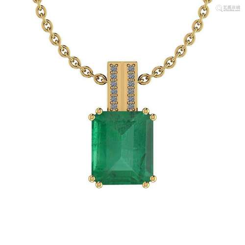 Certified 6.40 Ctw Emerald and Diamond I2/I3 14K Yellow