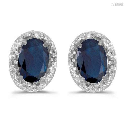 Diamond and Blue Sapphire Earrings 14k White Gold 1.20c