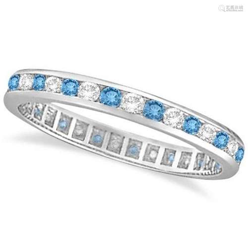 Blue Topaz and Diamond Channel-Set Eternity Ring 14k Wh