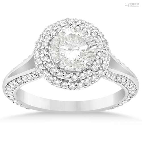 Double Halo Diamond Engagement Ring Setting 14k White G