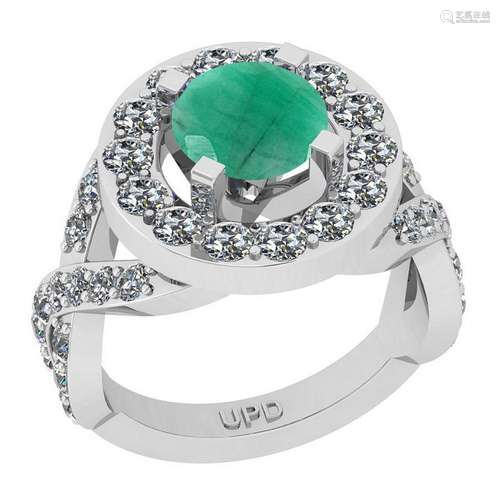 3.80 Ctw SI2/I1 Emerald And Diamond 14K White Gold Cock