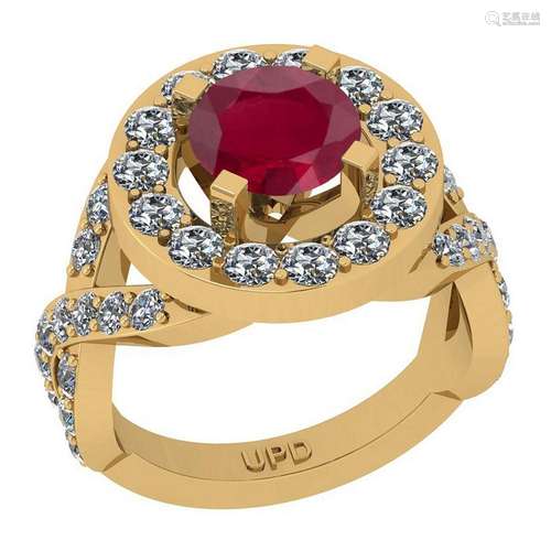 3.80 Ctw SI2/I1Ruby And Diamond 14K Yellow Gold Cocktai