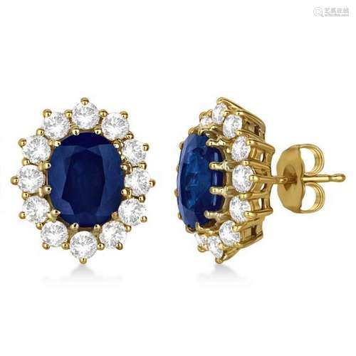 Oval Blue Sapphire and Diamond Accented Earrings 14k Ye