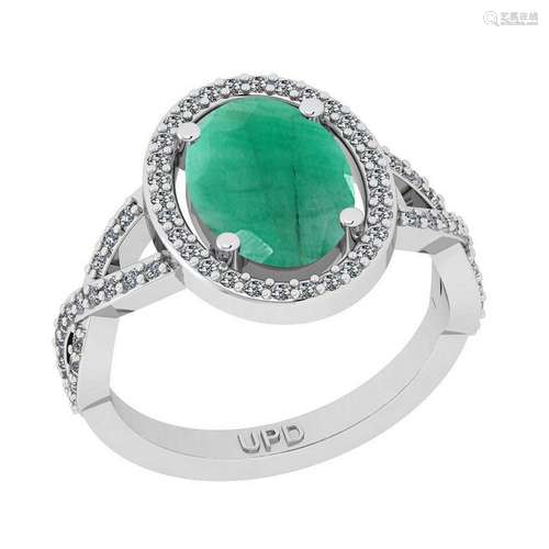 2.90 Ctw SI2/I1 Emerald And Diamond 14K White Gold Enga