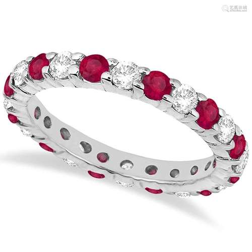 Eternity Diamond and Ruby Ring Band 14k White Gold 2.35