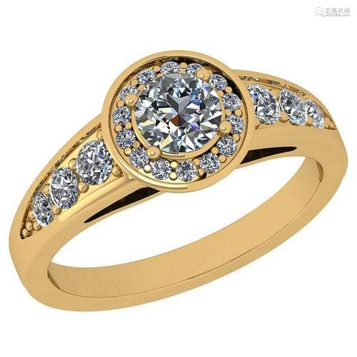 Certified 0.81 Ctw I2/I3 Diamond 10K Yellow Gold Halo R