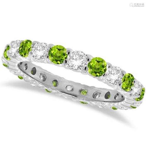 Peridot and Diamond Eternity Ring Band 14k White Gold 1