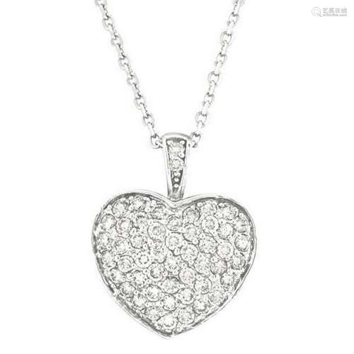 Diamond Puffed Heart Pendant Necklace in 14k White Gold