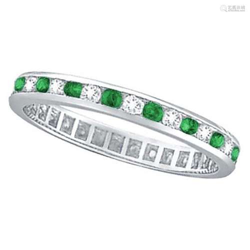 Emerald and Diamond Channel Set Eternity Band Ring plat