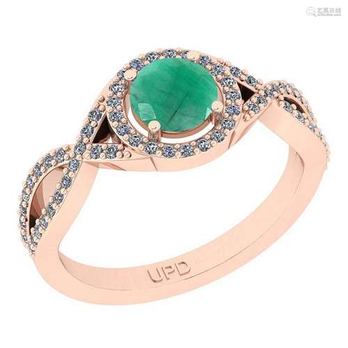 0.91 Ctw SI2/I1 Emerald And Diamond 14K Rose Gold Infin