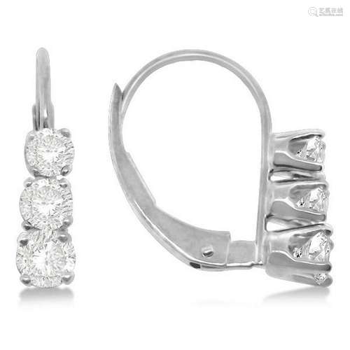 Three-Stone Leverback Diamond Earrings 14k White Gold 0