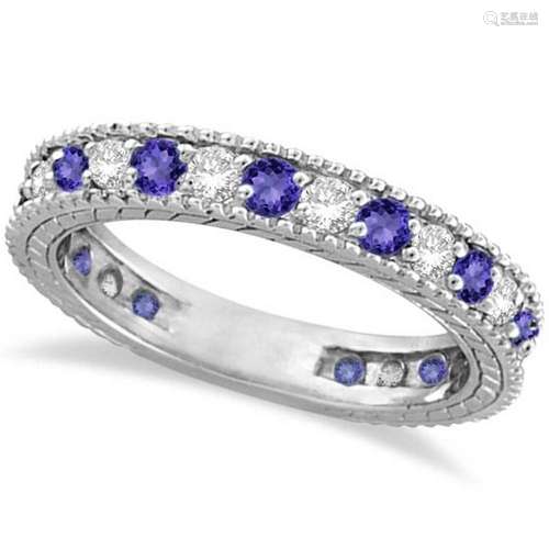 Diamond and Tanzanite Eternity Ring Band 14k White Gold