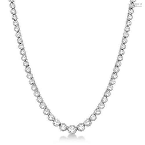 Milgrain Eternity Diamond Tennis Necklace 14k White Gol