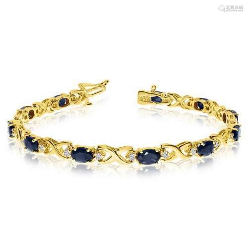 Oval Sapphire and Diamond XOXO Link Bracelet 14k Yellow