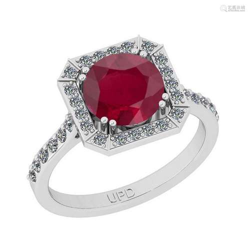 2.41 Ctw SI2/I1Ruby And Diamond 14K White Gold Cocktail