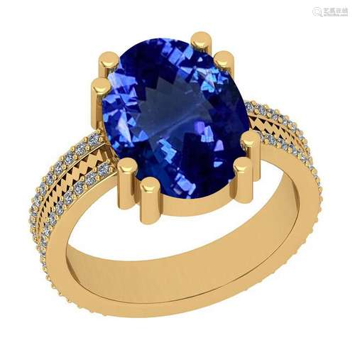 Certified 5.94 Ctw VS/SI1 Tanzanite And Diamond 14K Yel