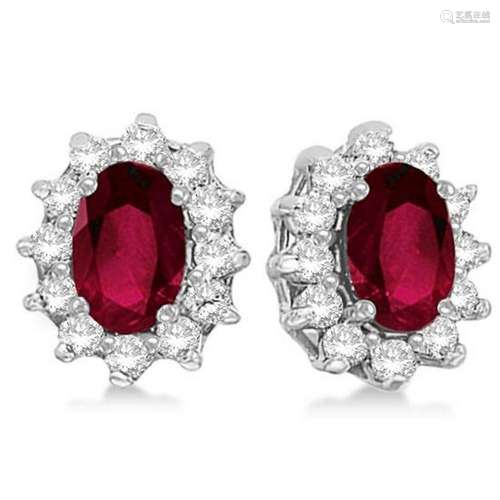 Oval Ruby and Diamond Accented Earrings 14k White Gold