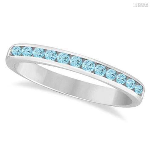 Aquamarine Channel-Set Semi-Eternity Ring Band 14k Whit