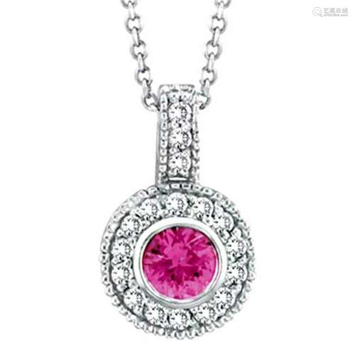 Designer Pink Sapphire and Diamond Pendant in 14K White