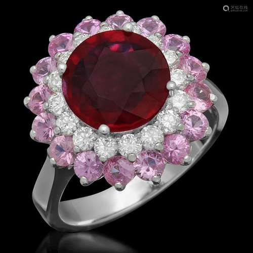 14K White Gold 3.0ct Ruby 2.13ct Sapphire and 0.58ct Diamond...