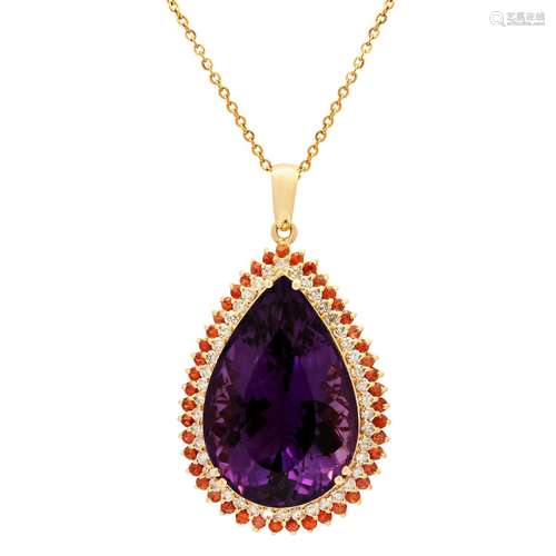 14k Yellow Gold 52.12ct Amethyst 2.12ct Orange Sapphire 1.68...