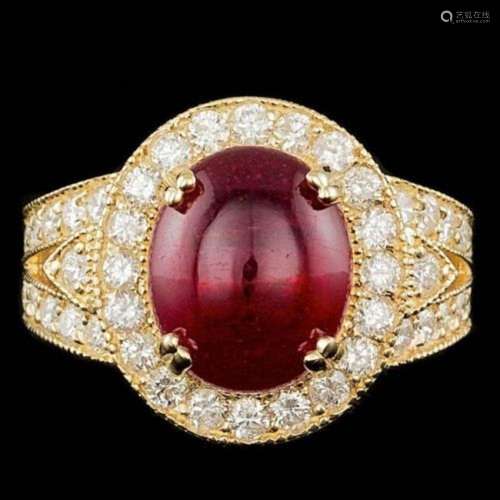 14K Yellow Gold 8.11ct Ruby and 1.59ct Diamond Ring