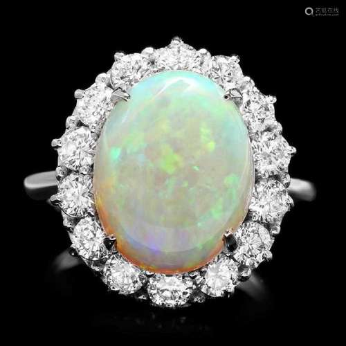 14K White Gold 4.36ct Opal and 1.33ct Diamond Ring