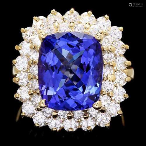 14K Yellow Gold 6.83ct Tanzanite and 2.48ct Diamond Ring