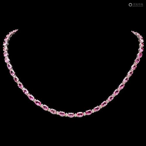 14K White Gold 25.84ct Pink Sapphire and 0.95ct Diamond Neck...