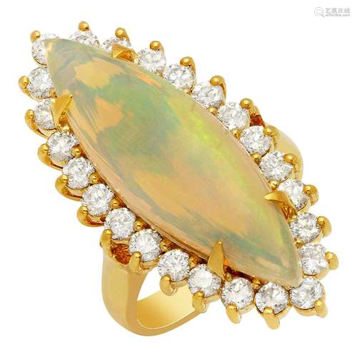 14k Yellow Gold 7.69ct Opal 1.92ct Diamond Ring