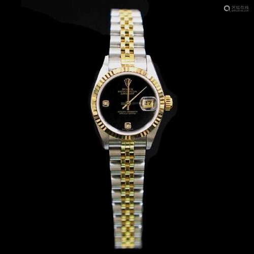 Rolex Two-Tone DateJust 26mm (2) Diamonds Black Onix Dial Wo...