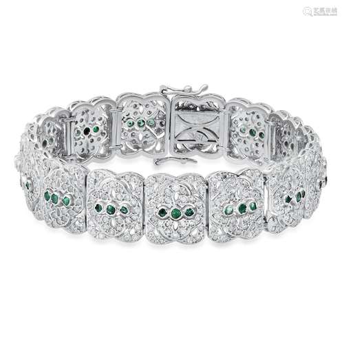 18K White Gold Setting with 0.51ct Emerald and 2.40ct Diamon...