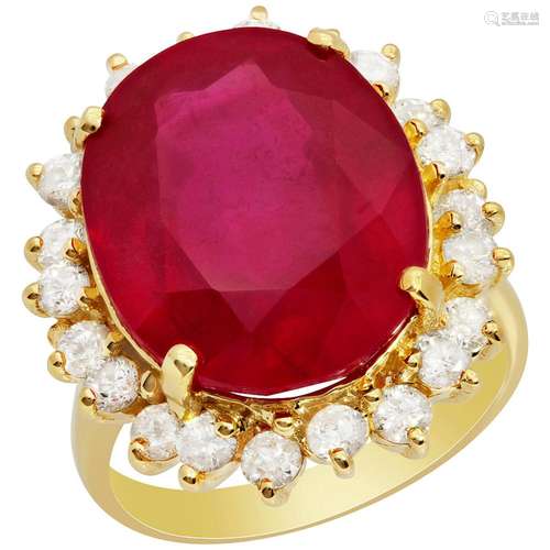 14k Yellow Gold 17.50ct Ruby 1.33ct Diamond Ring