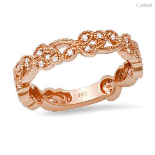 14K Rose Gold Setting with 0.19ct Diamond Leaf Band