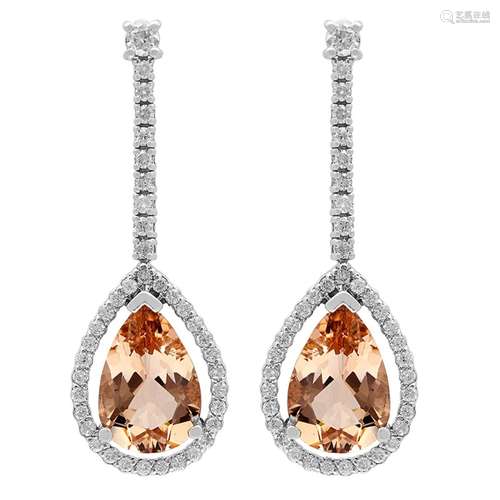 14K White Gold 6.13ct Morganite 0.91ct Diamond Earrings