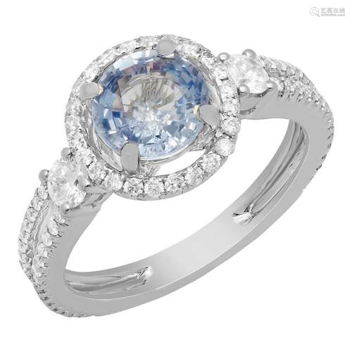 14k White Gold 1.52ct Sapphire 0.61ct Diamond Ring