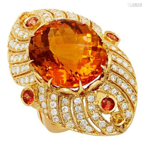 14k Yellow Gold 18.81ct Citrine 0.95ct Sapphire 1.59ct Diamo...