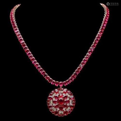 14K Yellow Gold 94.35ct Ruby and 1.20ct Diamond Necklace