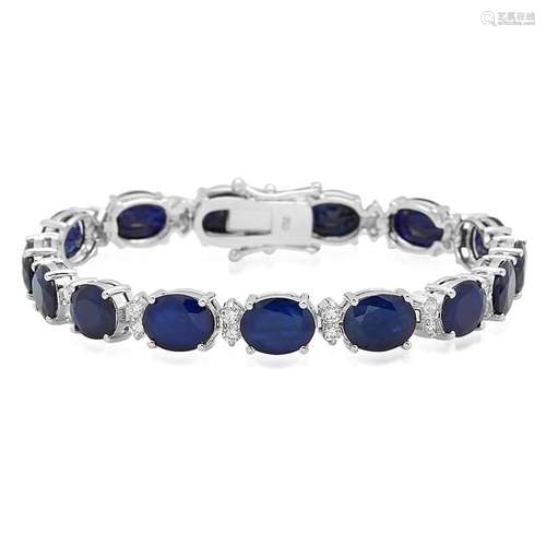 18K Gold 26.98ct Sapphire 1.37ct Diamond Bracelet