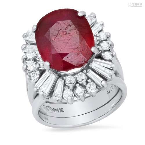 14K White Gold with 8.5ct Ruby and 1.58ct Diamond Ring