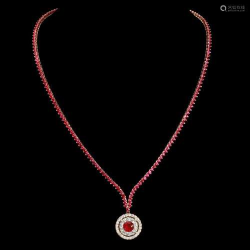 14k Rose Gold 10.88ct Ruby 1.24ct Diamond Necklace