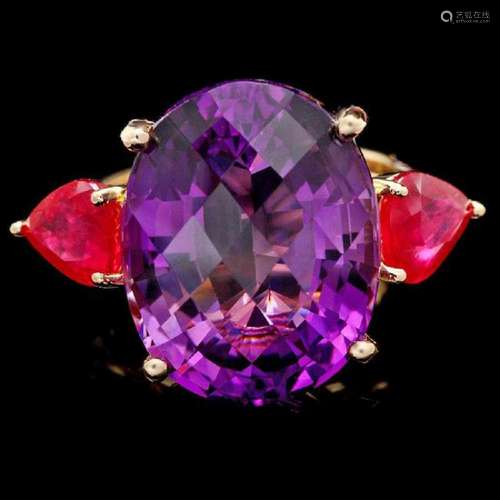 14K Yellow Gold 14.57ct Amethyst and 2.91ct Ruby Ring