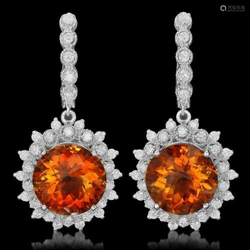 14K Gold 12.92ct Citrine 2.10ct Diamond Earrings