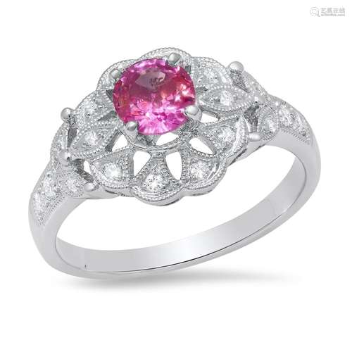 Platinum Setting with 0.88ct Pink Sapphire and 0.15ct Diamon...