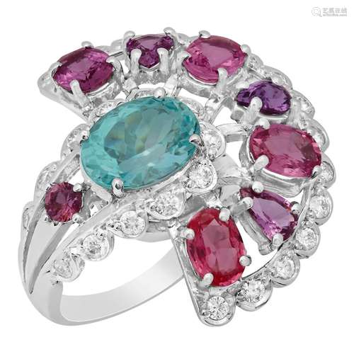 14k White Gold 3.04ct Aquamarine 5.36ct Pink Sapphire 1.02ct...