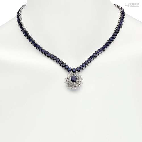 14K Gold 53.78ct Sapphire 2.71ct Diamond Necklace